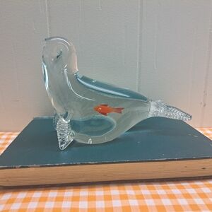 Vintage Hand Blown Art Glass Seal with a Fish in His Belly Paperweight